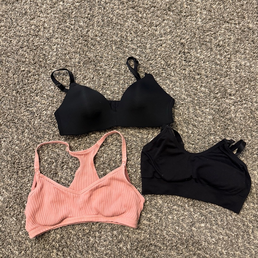Women's Black and Pink Nursing Bra Set